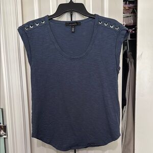 White House Black Market Blue Muscle Tee with Cap Sleeves and Silver brads